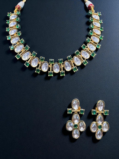 emerald kundan jewellery, green stone necklace, bridal jewellery set, festive wear necklace, kundan choker set, gold plated jewellery, traditional indian jewellery, royal kundan necklace, designer kundan set, ethnic jewellery