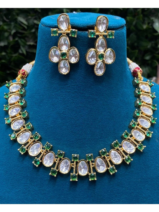 emerald kundan jewellery, green stone necklace, bridal jewellery set, festive wear necklace, kundan choker set, gold plated jewellery, traditional indian jewellery, royal kundan necklace, designer kundan set, ethnic jewellery