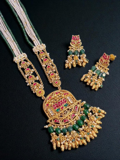 templejewellery, rajwadaset, kundannecklace, antiquegoldjewellery, greenbeads, rubyemerald, bridaljewellery, festiveadornments, handcraftedheritage, houseofpranvi