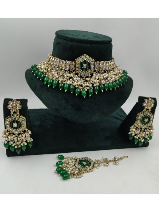 bridal jewellery, pearl jewellery, polki choker set, kundan jewellery, maang tikka set, traditional necklace, indian wedding jewellery, heavy bridal set, house of pranvi jewellery, ethnic choker set