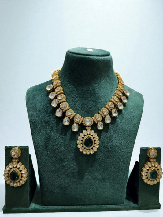 kundan jewellery, bridal necklace set, green polki jewellery, indian jewellery set, traditional kundan necklace, wedding jewellery, royal look jewellery, emerald kundan set, designer jewellery