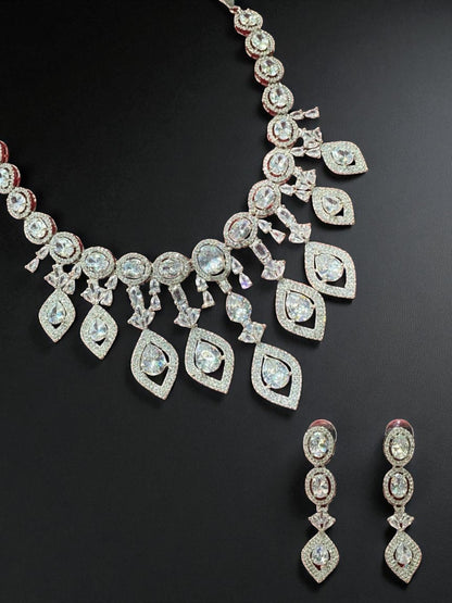  bridal set, luxury jewellery, modern ethnic, cocktail necklace, handcrafted jewellery, designer earrings, ruby look necklace, diamond finish jewellery