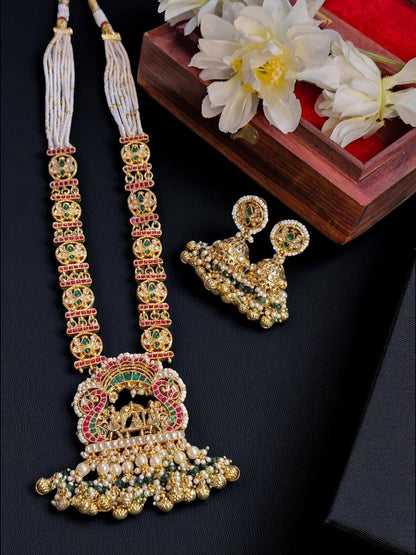 mayurajewellery, kundanset, antiquegoldset, peacocknecklace, rubyemeraldjewellery, bridalwear, festivejewellery, handcraftedset, greenbeads, houseofpranvi
