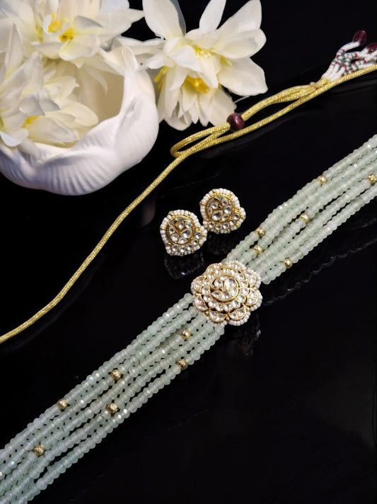 mint choker set, ethereal jewellery, floral polki choker, kundan necklace, Indian bridal jewellery, wedding choker, House of Pranvi jewellery