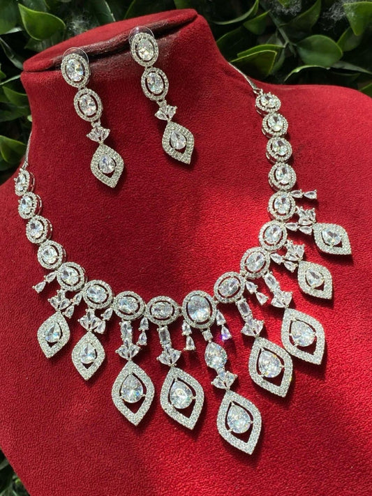  bridal set, luxury jewellery, modern ethnic, cocktail necklace, handcrafted jewellery, designer earrings, ruby look necklace, diamond finish jewellery