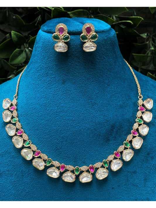 polki necklace, kundan necklace, designer jewellery, bridal necklace set, wedding jewellery, emerald ruby necklace, traditional necklace, luxury jewellery, House of Pranvi jewellery, festive jewellery, party wear necklace