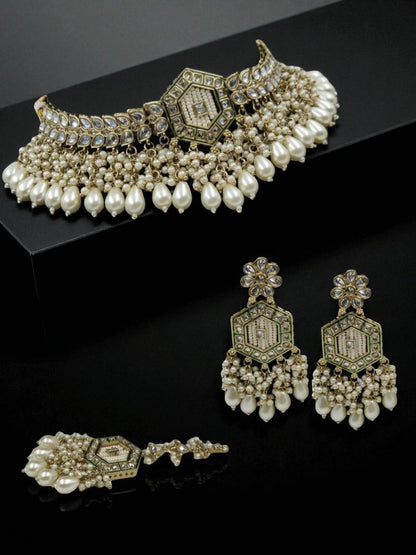 bridal jewellery, pearl jewellery, polki choker set, kundan jewellery, maang tikka set, traditional necklace, indian wedding jewellery, heavy bridal set, house of pranvi jewellery, ethnic choker set