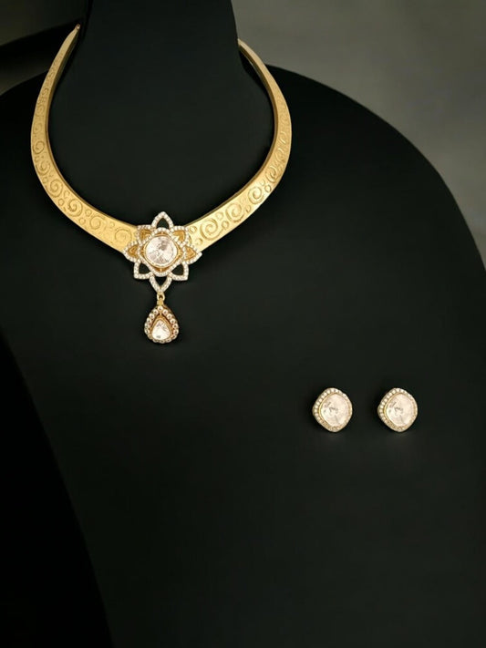 polki necklace set, bridal jewellery set, gold kundan set, heritage jewellery, festive jewellery, handcrafted indian jewellery, designer jewellery set, wedding jewellery, traditional necklace earrings, house of pranvi luxury set