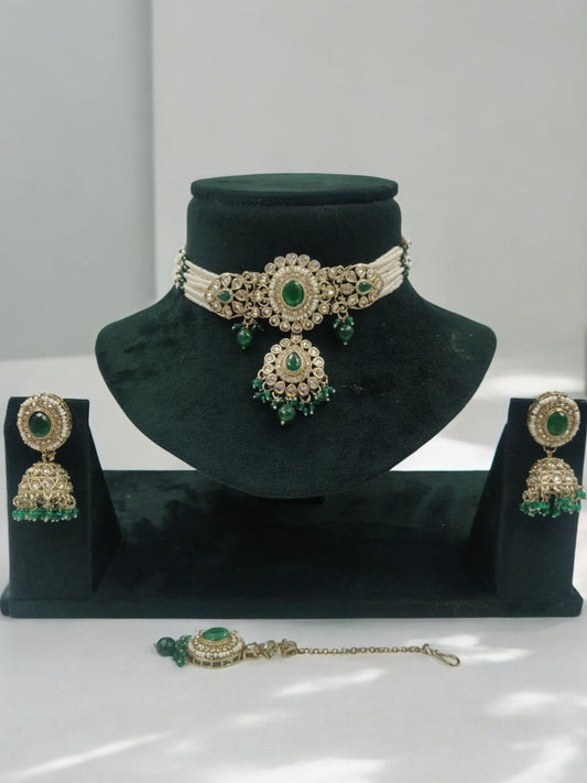 HERITAGE POLKI EMERALD BRIDAL CHOKER SET