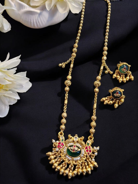 #TempleNecklace #GoldPlatedJewellery #HouseOfPranvi #TraditionalWear #SouthIndianJewellery #HeritageStyle #BridalSet #EthnicElegance #StatementJewellery #HandcraftedNecklace #FestiveLook #KempJewellery