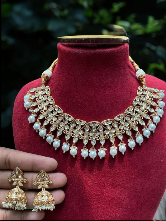 ROYAL BLOOM PEARL POLKI NECKLACE SET
