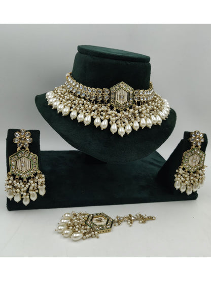 bridal jewellery, pearl jewellery, polki choker set, kundan jewellery, maang tikka set, traditional necklace, indian wedding jewellery, heavy bridal set, house of pranvi jewellery, ethnic choker set