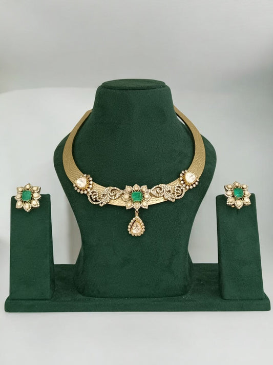 polki necklace set, bridal jewellery set, gold kundan set, heritage jewellery, festive jewellery, handcrafted indian jewellery, designer jewellery set, wedding jewellery, traditional necklace earrings, house of pranvi luxury set

