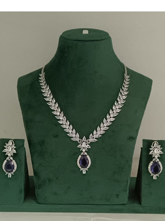 necklace set, sapphire necklace, bridal jewellery, cz diamond necklace, teardrop necklace, luxury necklace set, designer jewellery, indian wedding jewellery, statement necklace, party wear necklace, elegant jewellery set, house of pranvi collection
