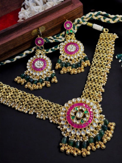 KundanMeshChoker, ChandbaliEarrings, BridalJewelrySet, PinkMeenakariNecklace, TraditionalIndianJewelry, GreenBeadNecklace, HeritageBridalJewels, RoyalWeddingAccessories, DesignerEthnicJewelry, FestiveLuxurySet