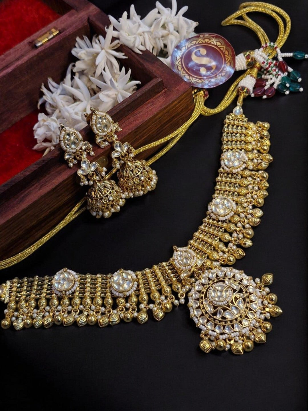  WhitePolkiChoker, KundanJewelrySet, BridalChokerDesign, HeritageInspiredJewels, TraditionalPearlJewelry, GoldToneChoker, EthnicStatementSet, TempleStyleChoker, FestiveWearJewelry