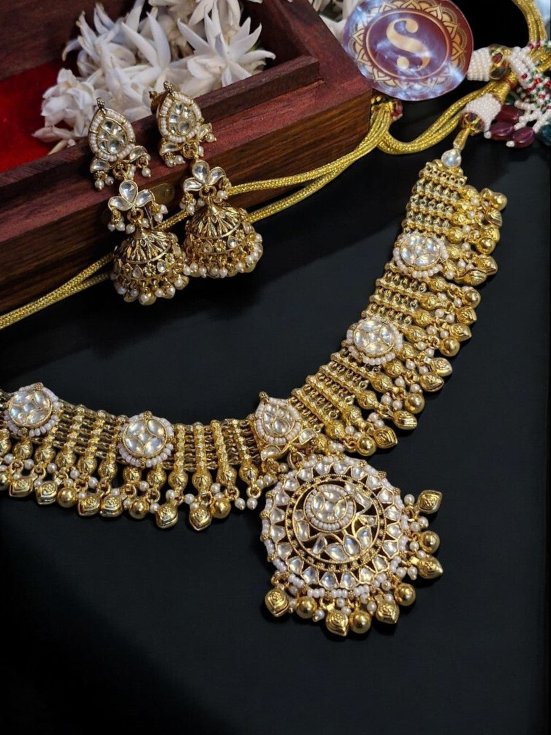  WhitePolkiChoker, KundanJewelrySet, BridalChokerDesign, HeritageInspiredJewels, TraditionalPearlJewelry, GoldToneChoker, EthnicStatementSet, TempleStyleChoker, FestiveWearJewelry