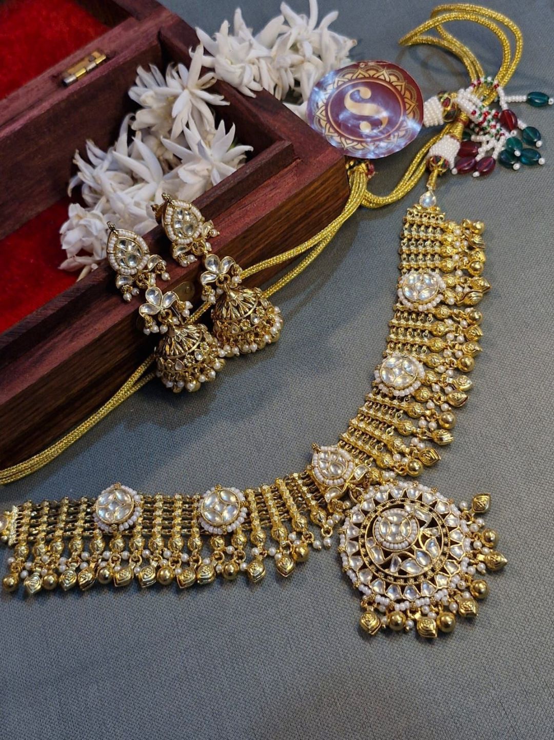  WhitePolkiChoker, KundanJewelrySet, BridalChokerDesign, HeritageInspiredJewels, TraditionalPearlJewelry, GoldToneChoker, EthnicStatementSet, TempleStyleChoker, FestiveWearJewelry