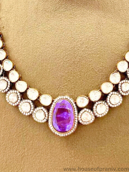 VIOLET KUNDAN NECKLACE SET