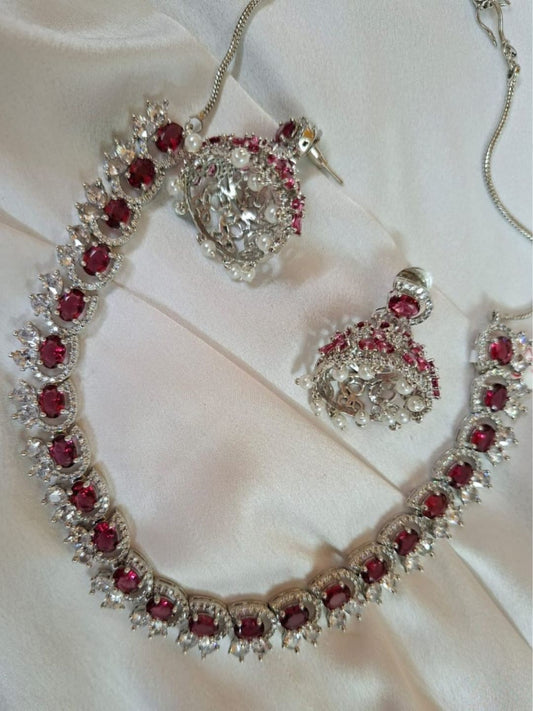 ruby necklace, pearl drop earrings, traditional indian jewellery, house of pranvi, kundan temple set, bridal jewellery, red stone jewellery, south indian jewellery, cultural jewellery, festive wear set, handcrafted necklace, ethnic jewellery, wedding jewellery set

