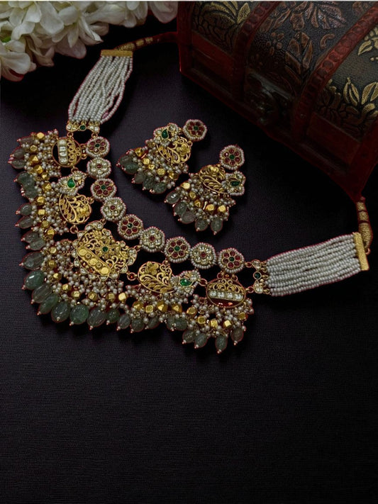 emple jewellery, handcrafted, bridal set, traditional wear, statement necklace, beaded choker, ethnic jewellery, festive glam
