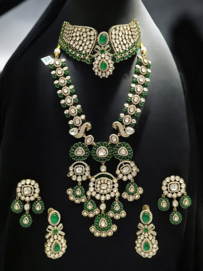 zahra bridal jewelry, emerald polki necklace, dulhan set green stones, rani haar and choker, kundan bridal 2025, heavy bridal necklace, green kundan jewelry, House of Pranvi, Indian wedding heirlooms, royal dulhan look