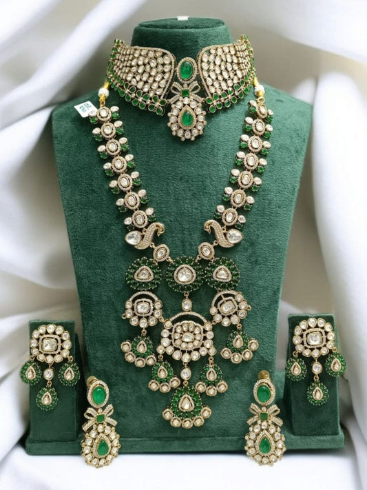zahra bridal jewelry, emerald polki necklace, dulhan set green stones, rani haar and choker, kundan bridal 2025, heavy bridal necklace, green kundan jewelry, House of Pranvi, Indian wedding heirlooms, royal dulhan look