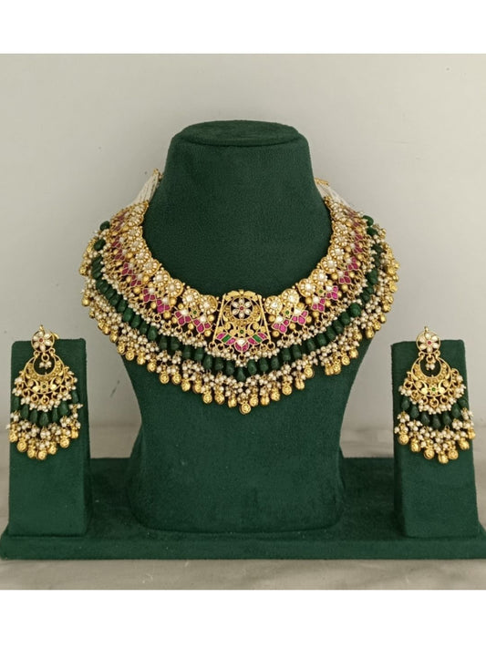 rajwada choker necklace, bridal choker set, meenakari jewellery, layered pearl necklace, royal Indian jewellery, green stone jewellery, festive choker set, heritage wedding necklace, handcrafted ethnic jewellery, luxury traditional jewellery, kundan style choker, statement bridal jewellery

