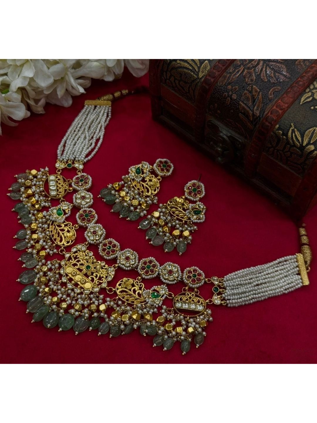emple jewellery, handcrafted, bridal set, traditional wear, statement necklace, beaded choker, ethnic jewellery, festive glam