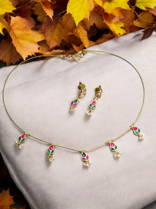 Enamel Jewelry, Meenakari Necklace, Peacock Motif Jewelry, Lightweight Ethnic Set, Daily Wear Indian Jewelry, Festive Indian Jewelry, House of Pranvi Jewelry