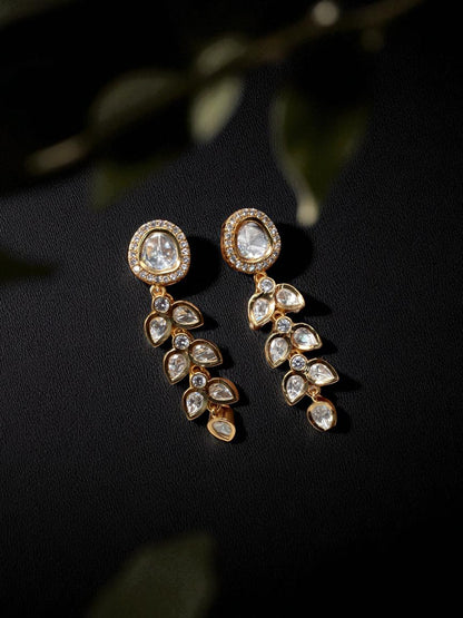 polki dangler earrings, floral jewellary earrings, kundan style earrings, gold finish earrings, bridal drop earrings, statement earrings, festive jewellery, wedding earrings, handcrafted jewellary, party wear earrings