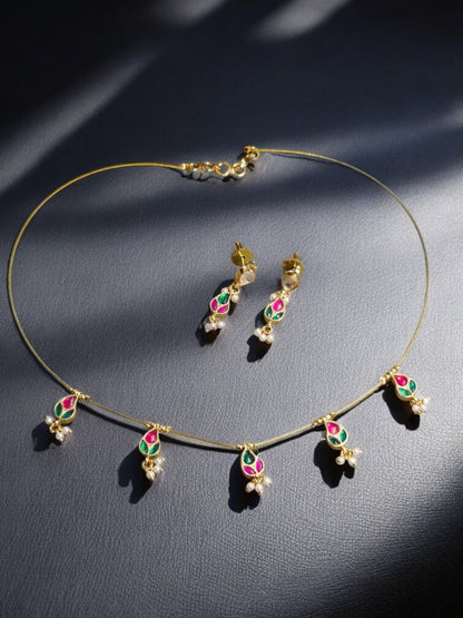 Enamel Jewelry, Meenakari Necklace, Peacock Motif Jewelry, Lightweight Ethnic Set, Daily Wear Indian Jewelry, Festive Indian Jewelry, House of Pranvi Jewelry