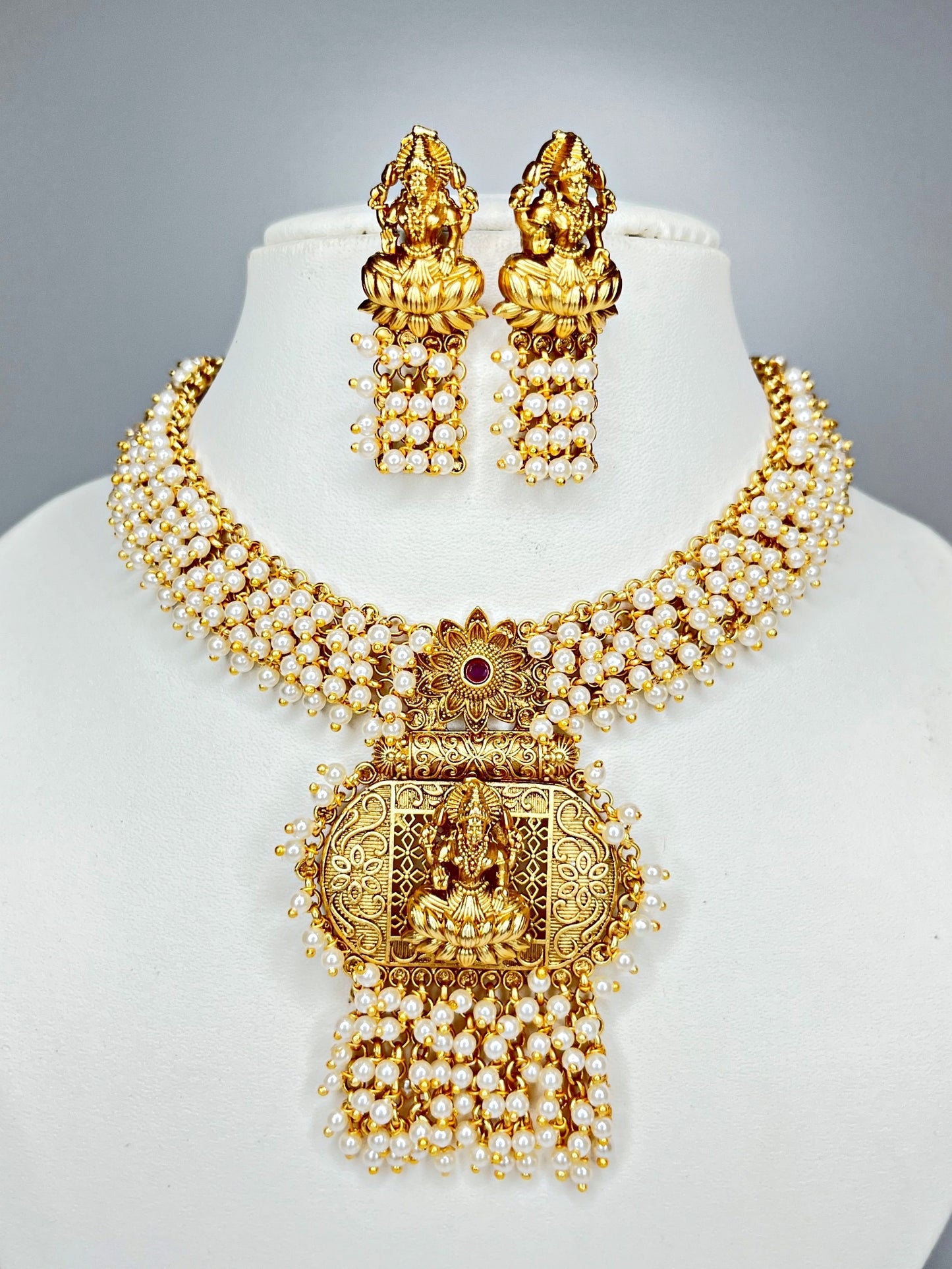 LAKSHMI WHITE PEARL TEMPLE JEWELLERY