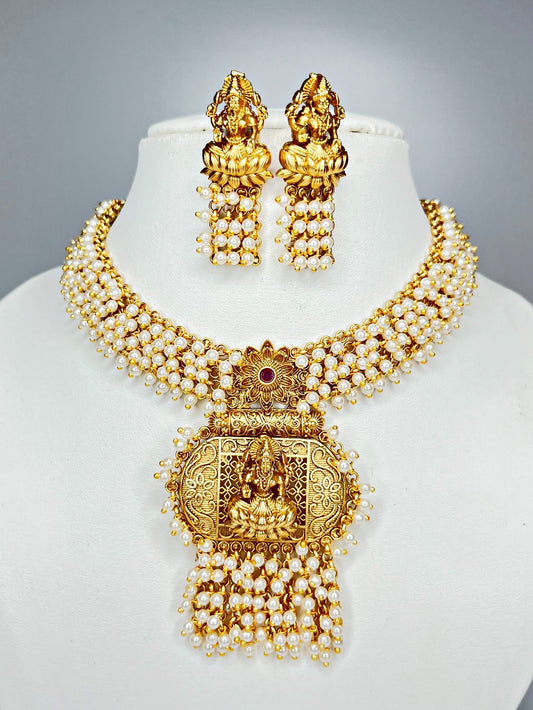 LAKSHMI WHITE PEARL TEMPLE JEWELLERY