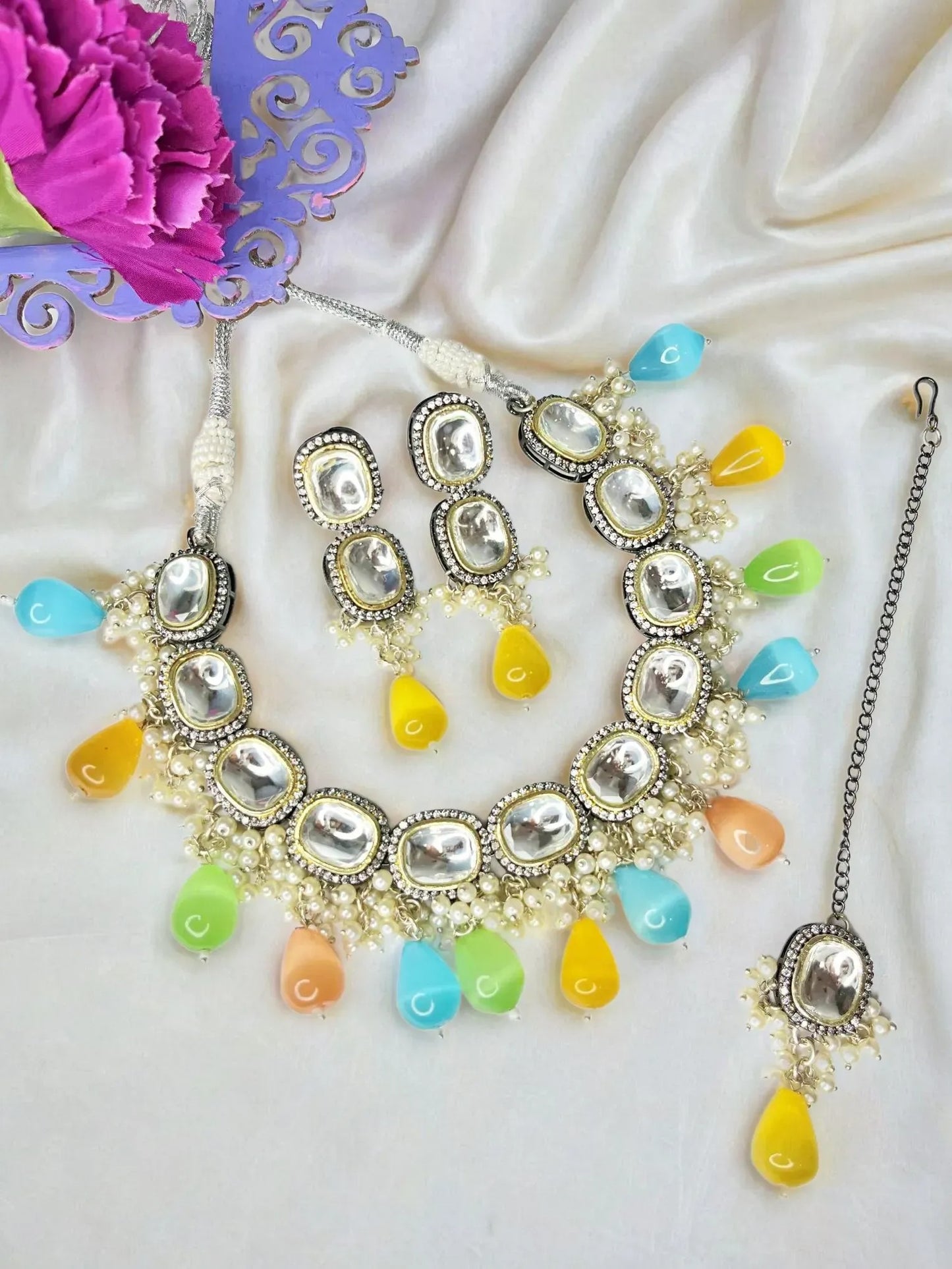 MAYURI MULTICOLOR KUNDAN NECKLACE SET