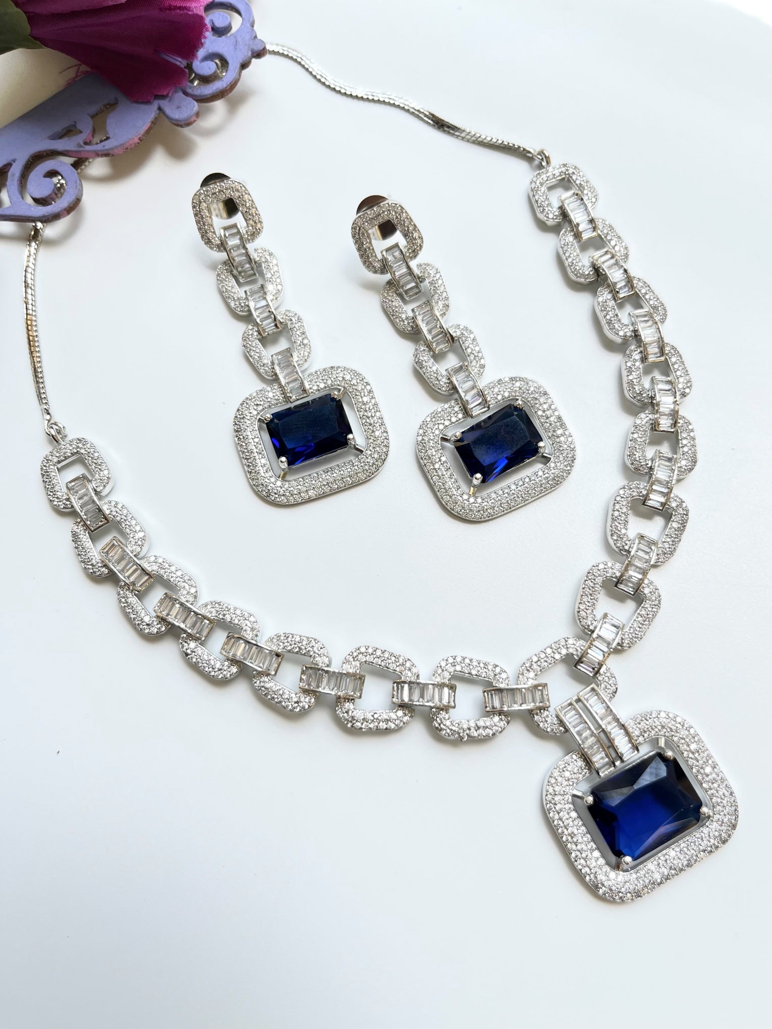 NAVY BLUE ZIRCONIA NECKLACE SET