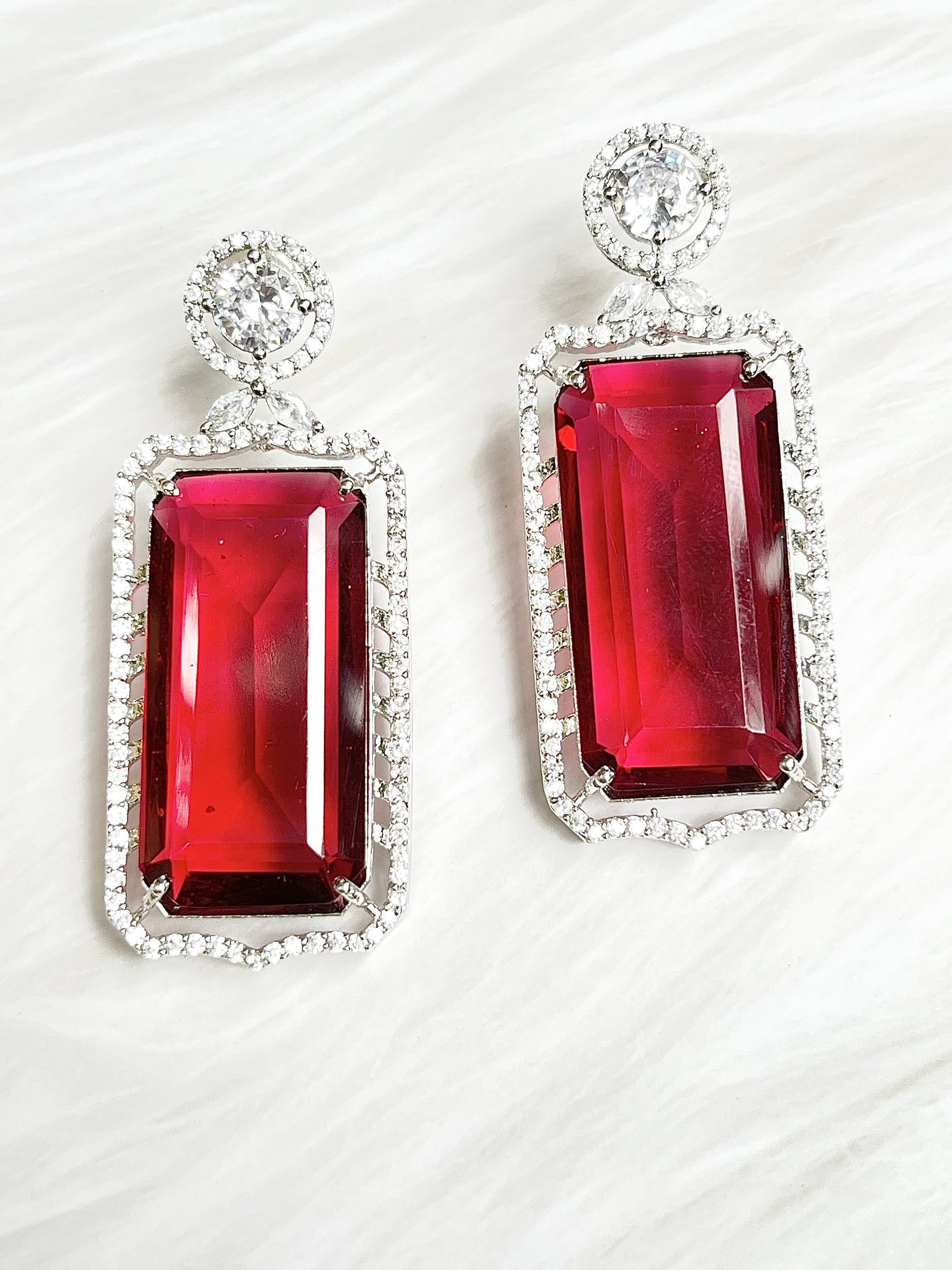 RED AMERICAN DIAMOND EARRING