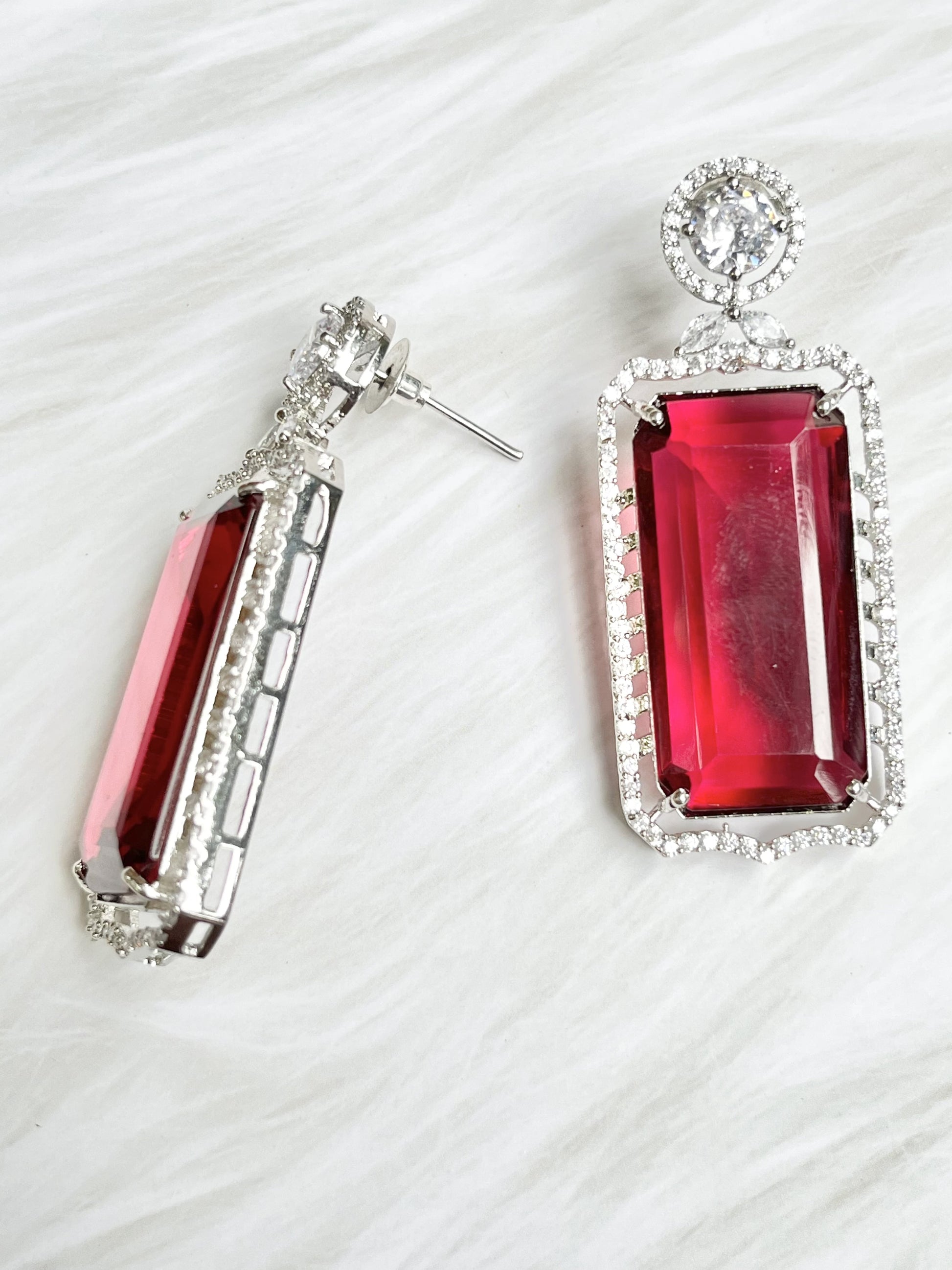 RED AMERICAN DIAMOND EARRING
