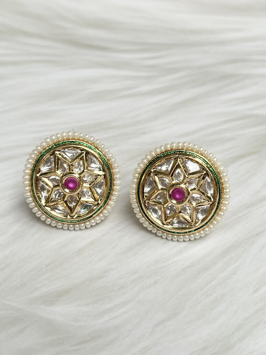Pink Kundan Studs