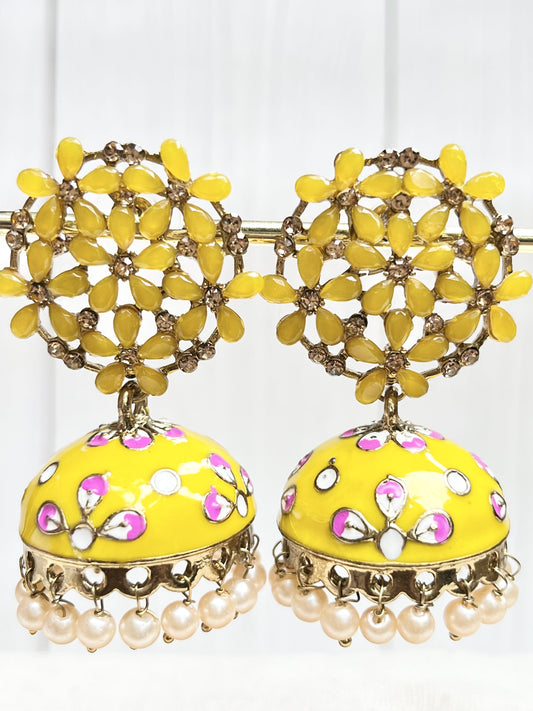 YELLOW MEENAKARI JHUMKI