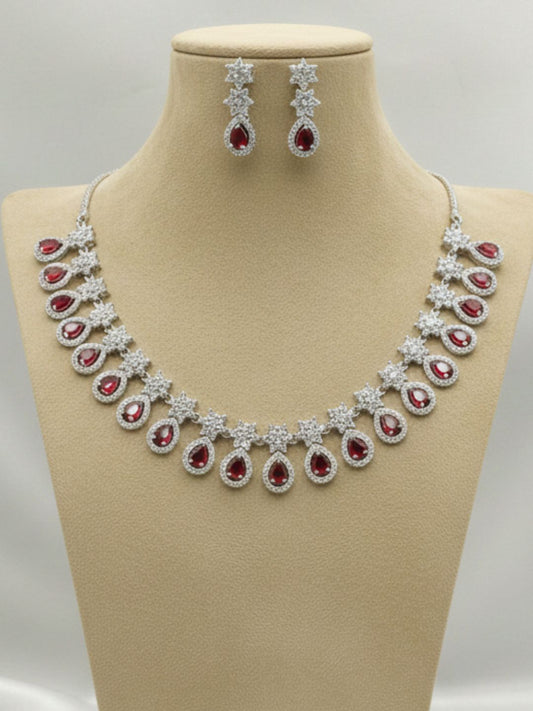 KASHVI RUBY DROP AMERICAN DIAMOND NECKLACE SET