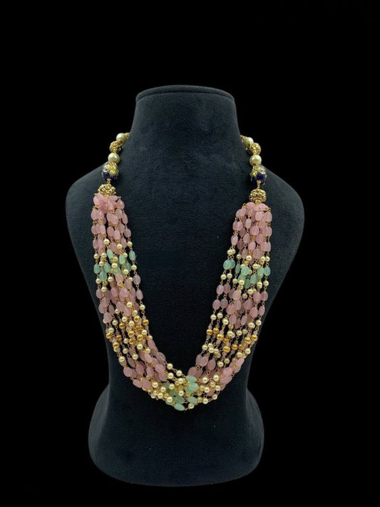 MULTICOLOR FACETED BEADS PEARL MALA NECKLACE
