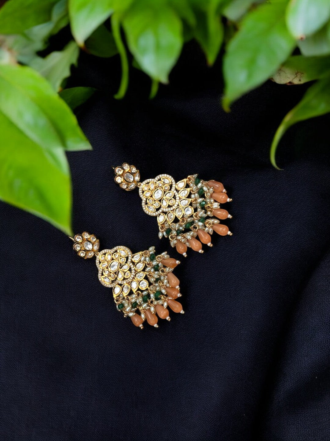 ROYAL ORAGE KUNDAN CHANDBALI EARRINGS