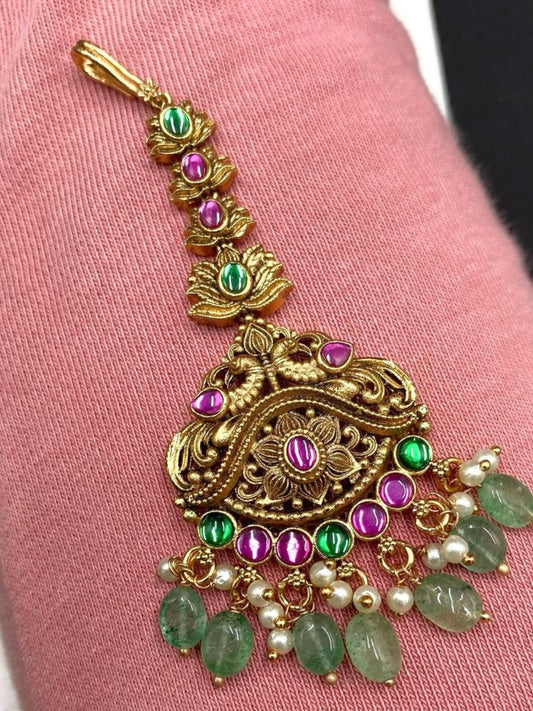 ANTIQUE PEARL DROP MAANG TIKKA