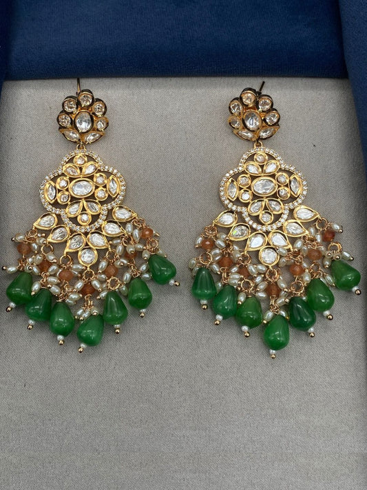 ROYAL EMERALD KUNDAN CHANDBALI EARRINGS