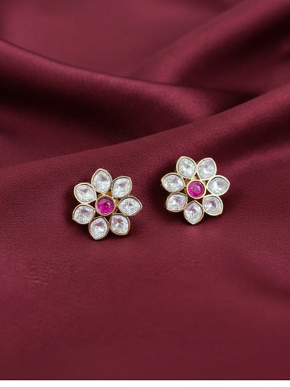 RIVA PINK FLORAL KUNDAN STUDS