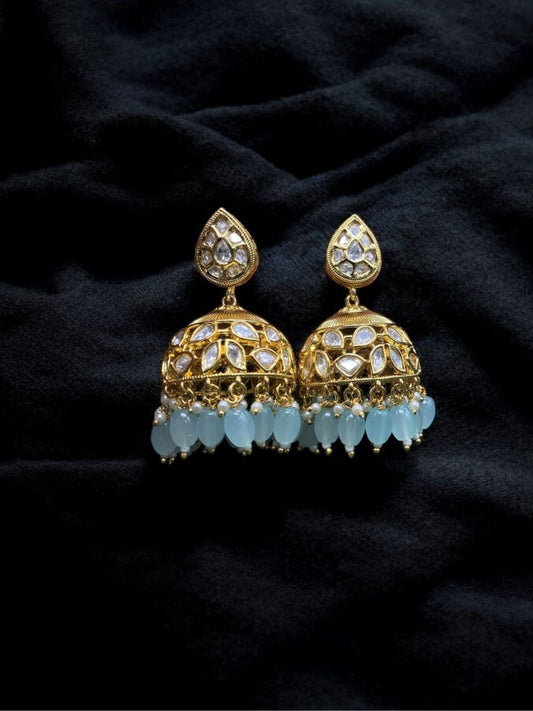 AVANI SEA BLUE FINISH KUNDAN JHUMKAS