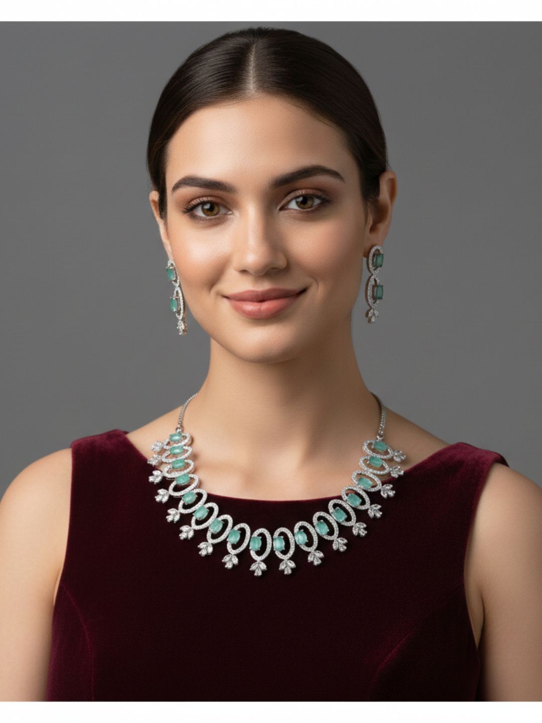 MINT GREEN OVAL AMERICAN DIAMOND SET