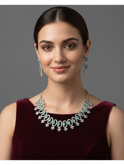 MINT GREEN OVAL AMERICAN DIAMOND SET