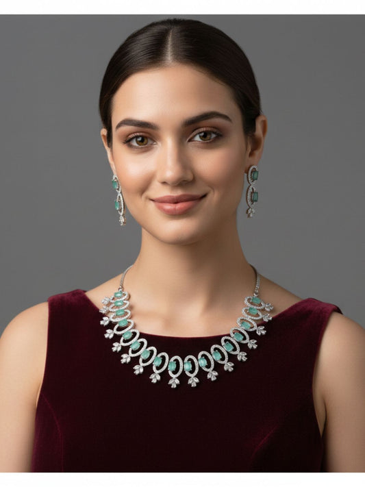 MINT GREEN OVAL AMERICAN DIAMOND SET